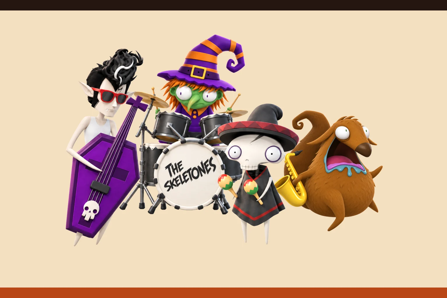 The Skeletones band: official Felipe Femur character artwork